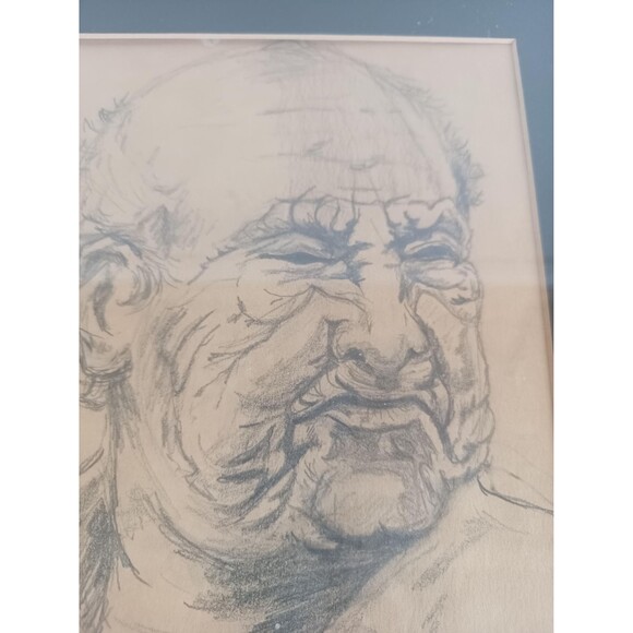 Old Man Holding His Glasses Framed Pencil Portrait Unknown Artist - Picture 5 of 10